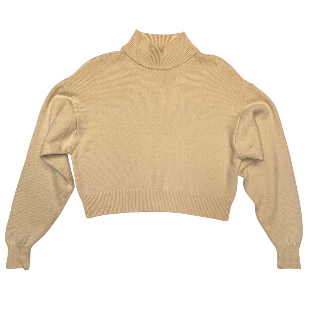Wilfred Free Aritzia Cream Merino Wool‎ Mock Neck Cozy Cropped Sweater Size S/M